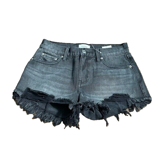 Pistola Gigi Cut Off Denim Shorts Distressed Frayed Hem Low Rise Black Size 26 - Picture 1 of 7